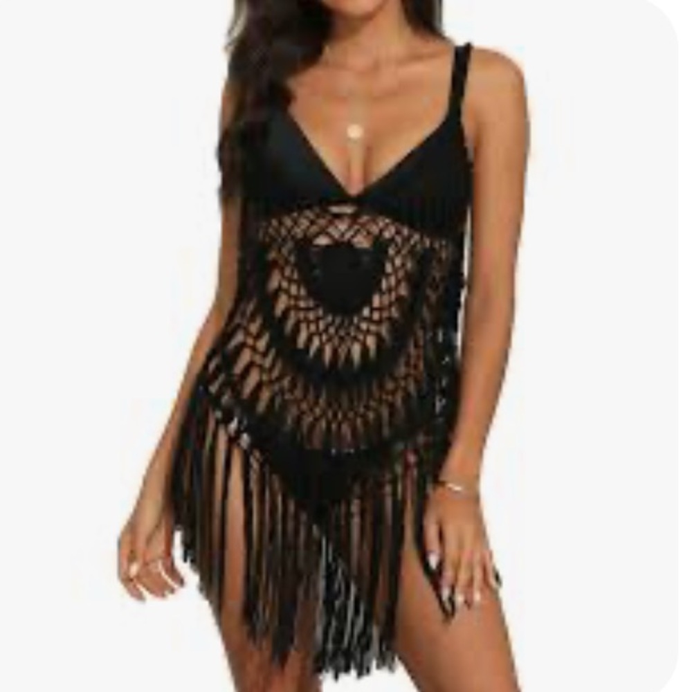 Lady’s Sexy Crochet Net Hollow Out Beach Bikini Cover Up Dress.